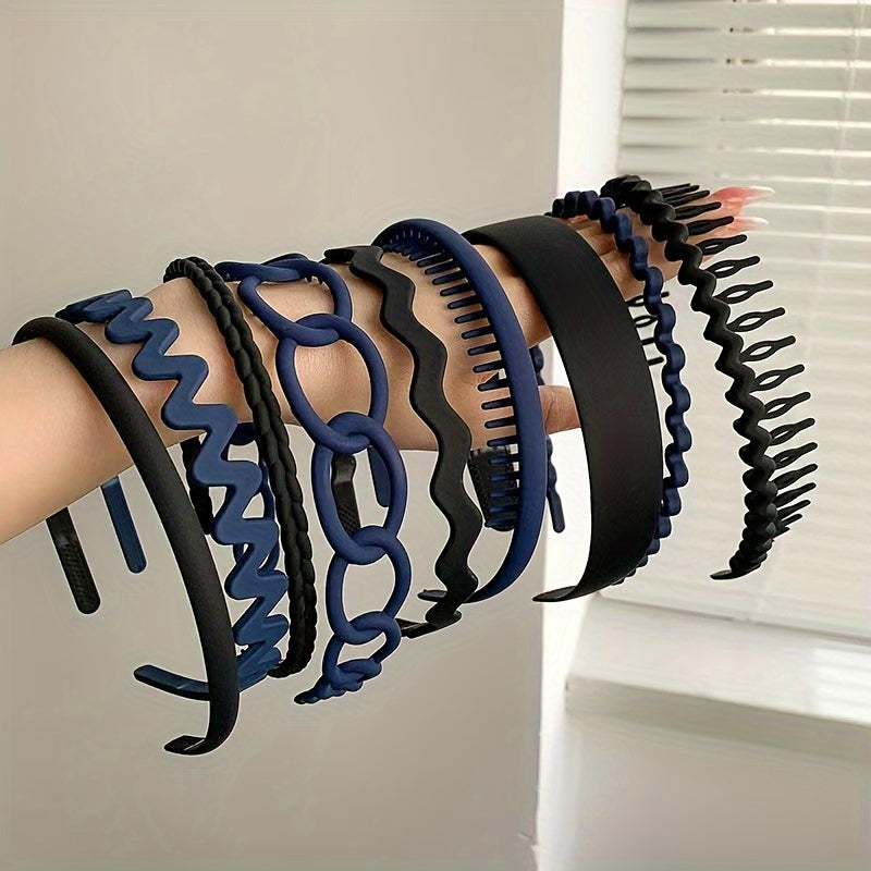 Набор из 9 зубчатых повязок на голову с нескользящей матовой поверхностью, однотонные аксессуары для волос