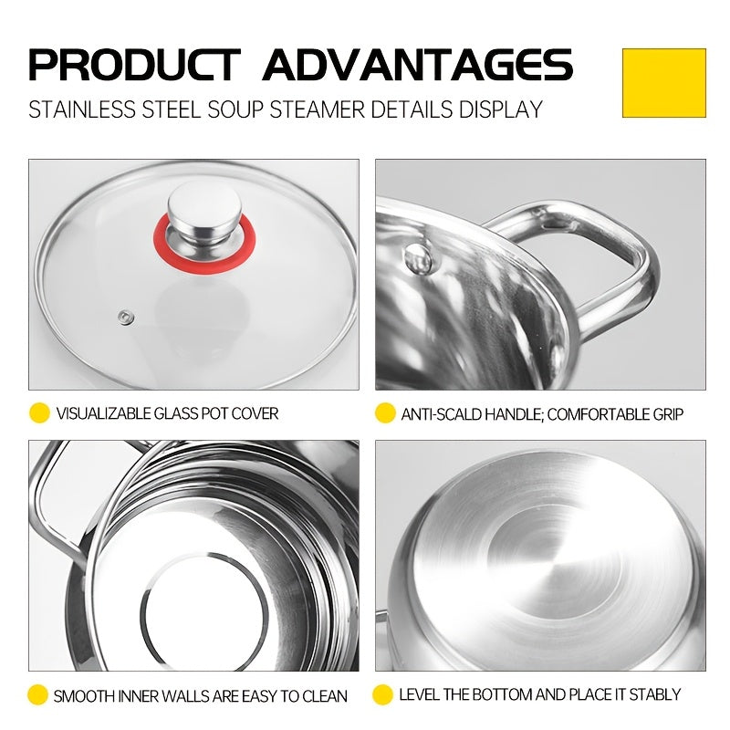 Stainless Steel Steamer and Soup Pot for Induction and Gas Stoves, Durable Noodle Cooker