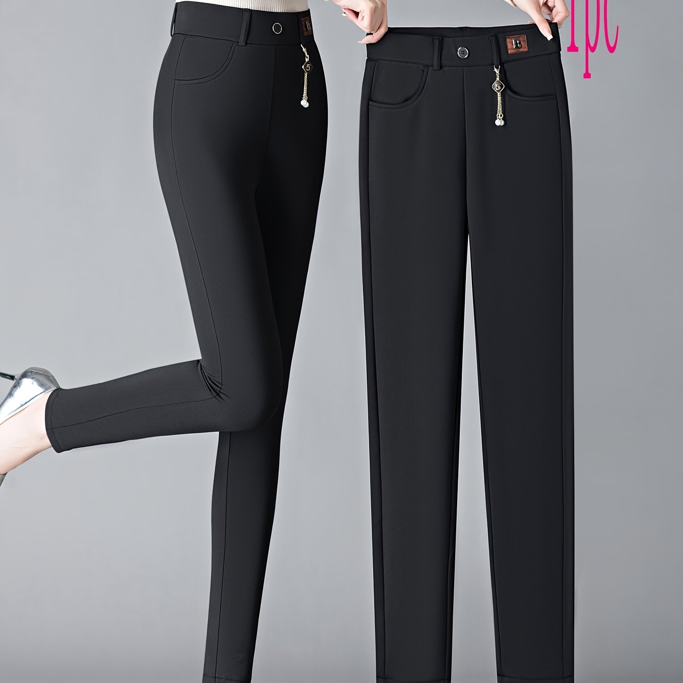 Women's Slim Fit High Waist Pants Polyester Solid Color Skinny Trousers