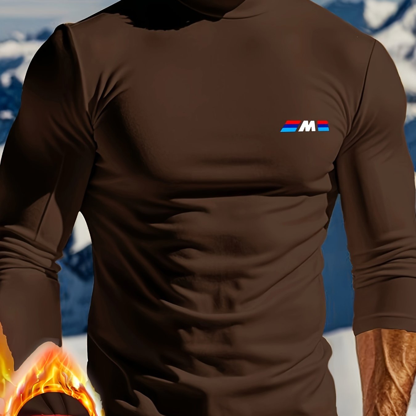 Men's High-Neck Thermal Top Slim Fit Long Sleeve Polyester Spandex Casual Outdoor Sports