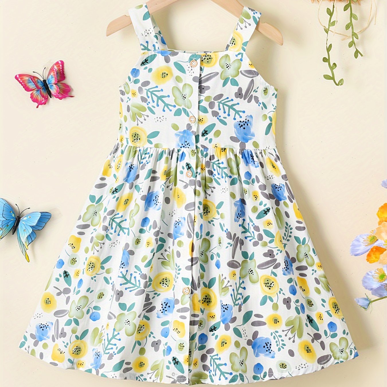 Qizlar uchun yozgi partiya sovg'asi uchun gullar bosma paxta qolsiz ko'ylak