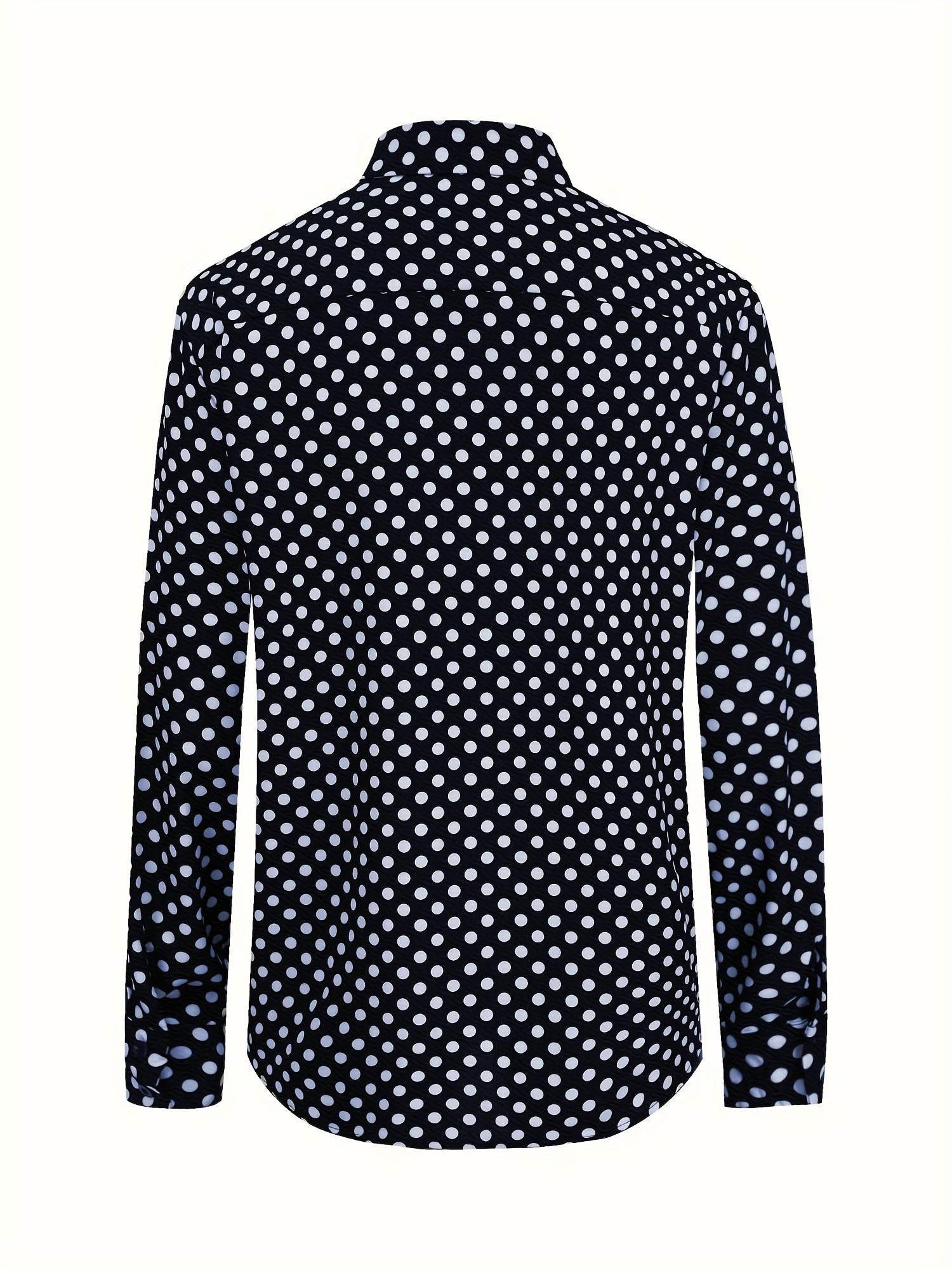 Мужская белая рубашка с длинным рукавом в крупный горох и водяной узор для полных