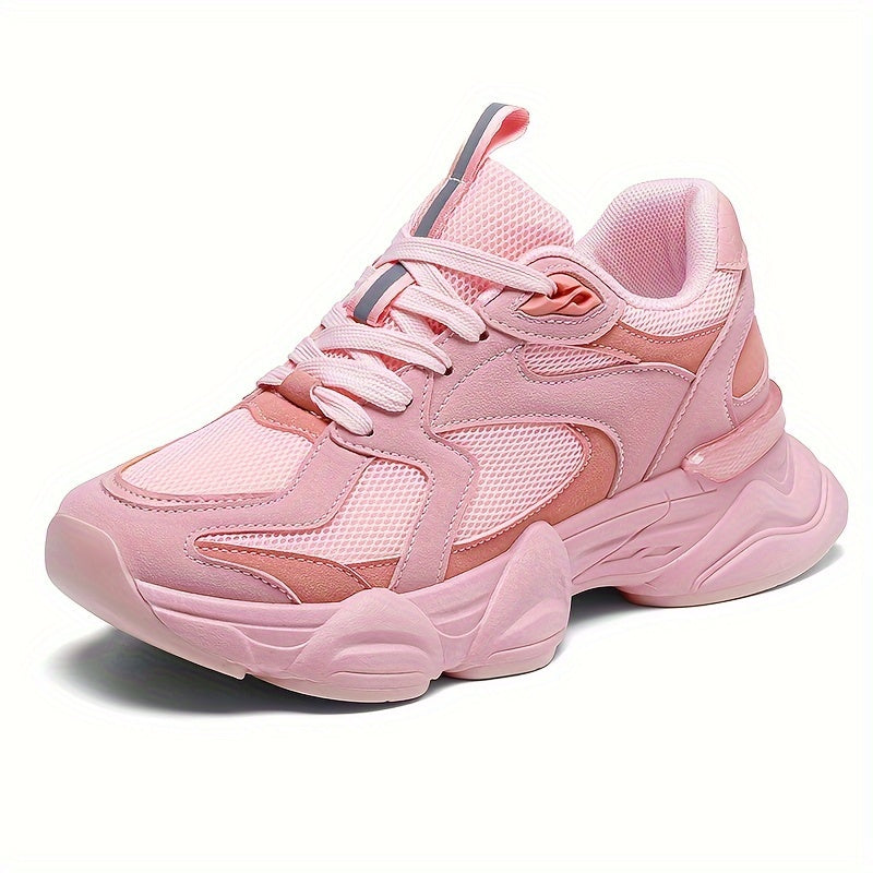 Women's Pink Beige Chunky Sneakers Breathable Mesh Casual Running Shoes