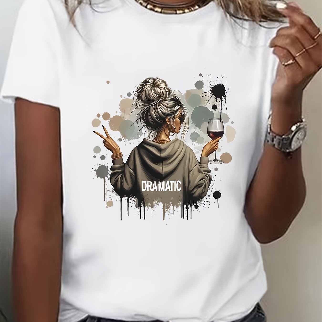 Plus Size Women's Casual Sports Wear Short Sleeve Knit Polyester Applique