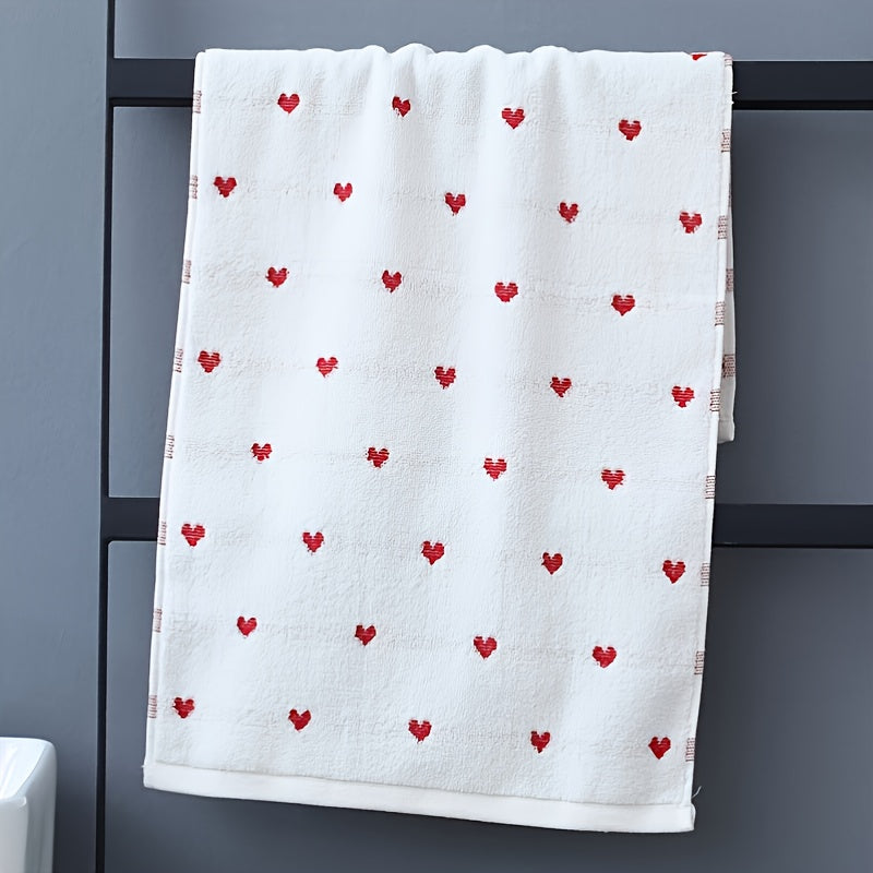 Cotton Velvet Towel with Heart Embroidery Gray White Dark Blue 450 GSM Quick-Drying Soft