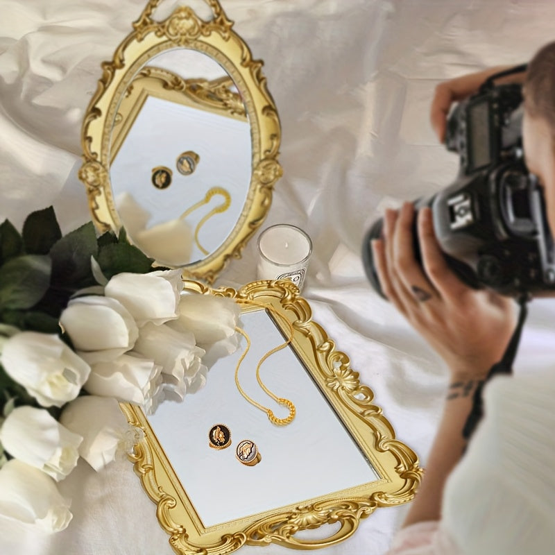 Vintage Floor Mirror Tray with Handle for Vanity Makeup Home Bathroom