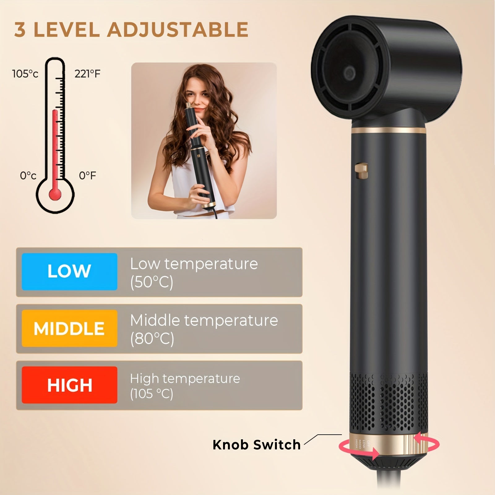 5in1 Hot Air Brush Hair Dryer Styler with 110000 RPM Motor EU Plug