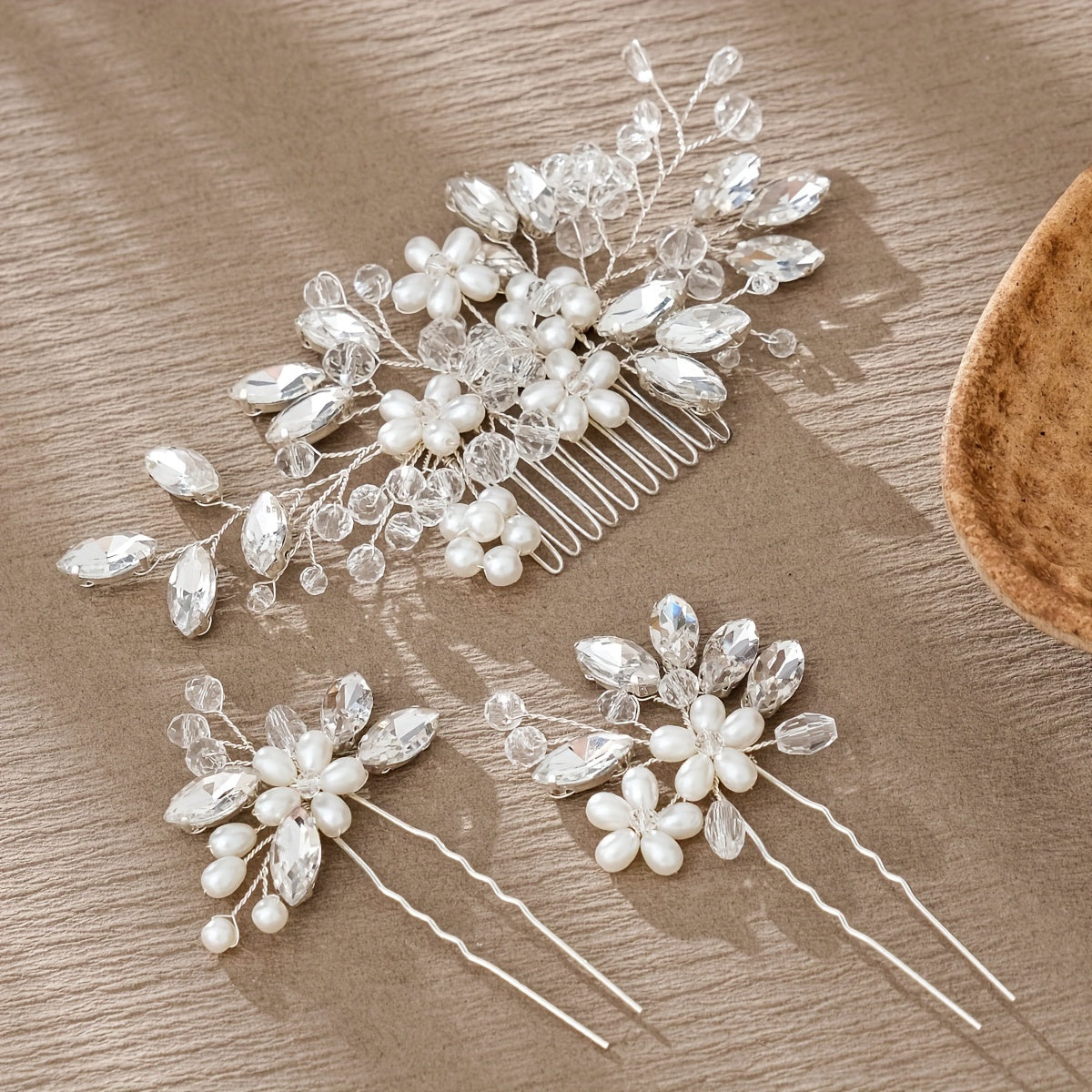 Pack of 3 Bridal Wedding Hair Comb Sets Pearl Flower Rhinestone Hair Accessories