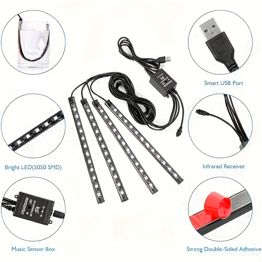 Kit de iluminación interior de LED RGB para coche con sincronización musical