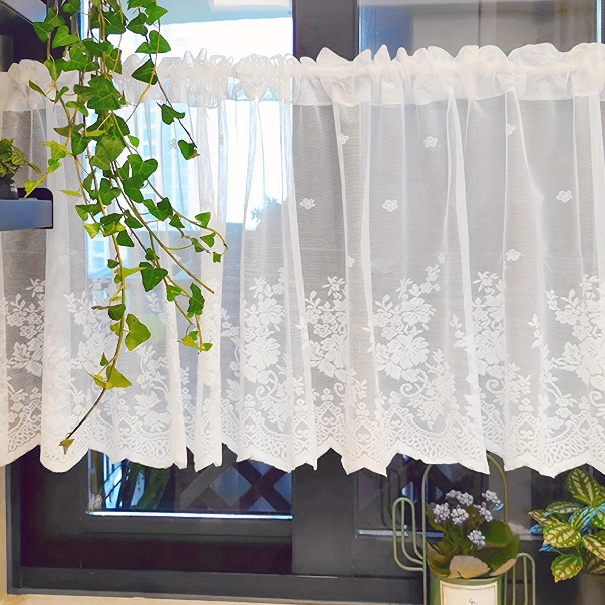 Lace Small Flower Cafe Curtain White Dainty Elegant Window Dining Room