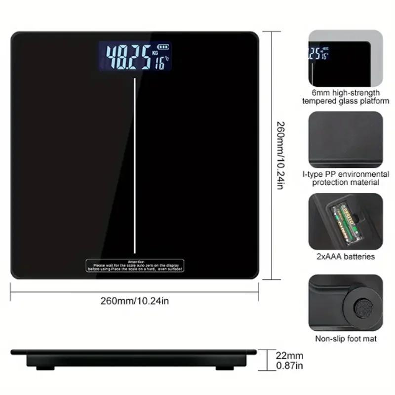 Цифровые напольные весы для ванной комнаты Black с автоматическим включением/выключением, индикатор перегрузки, батарея не входит в комплект