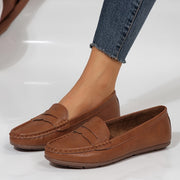 Women’s Faux Leather Slip-On Loafers with Soft Sole and Rubber Outsole
