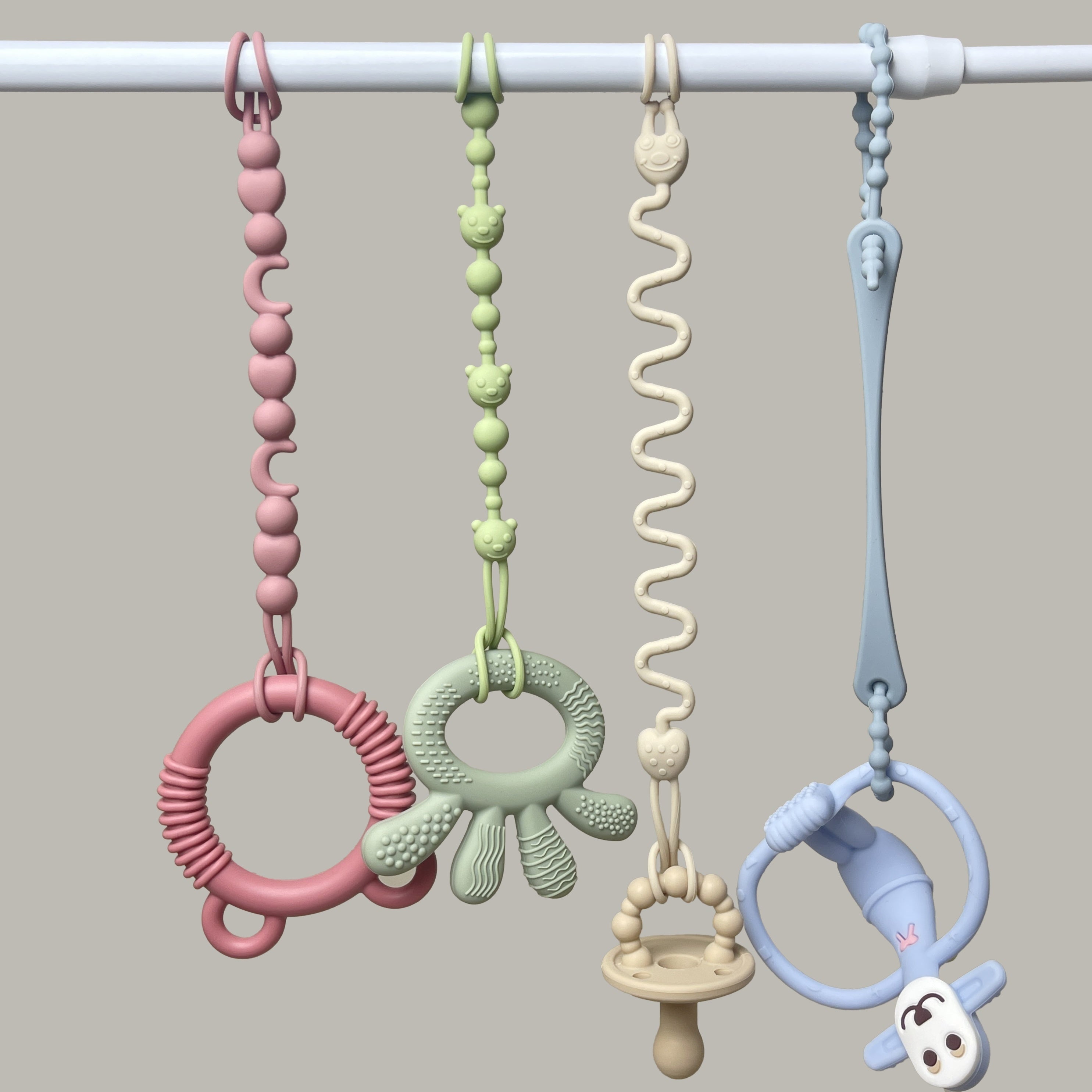 4-Pack Silicone Toy Straps for Binkies and Teethers Adjustable Multicolor