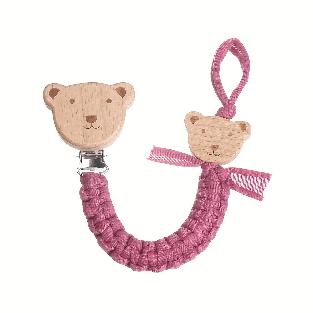 Child Safety Strap Nylon Braided Anti-Loss Strap with Wooden Cartoon Clip for Kids