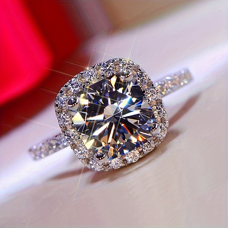 Sterling Silver Square Ring with Cubic Zirconia December Birthstone Celestial Design