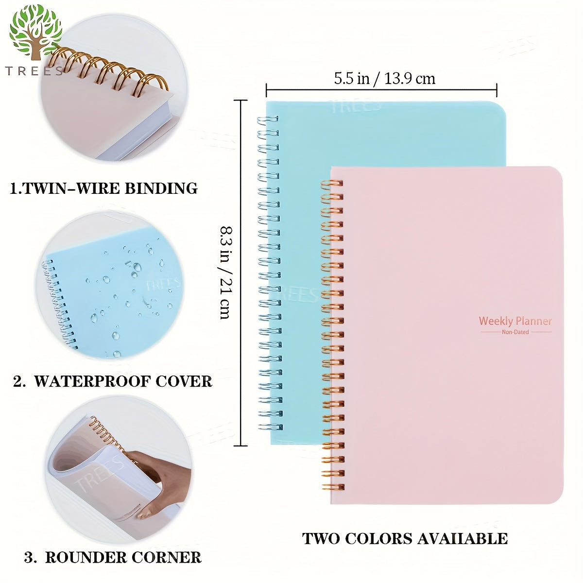 Undated A5 Spiral Planner with 52 Sheets PVC Cover Goal Setting and Planning Notebook