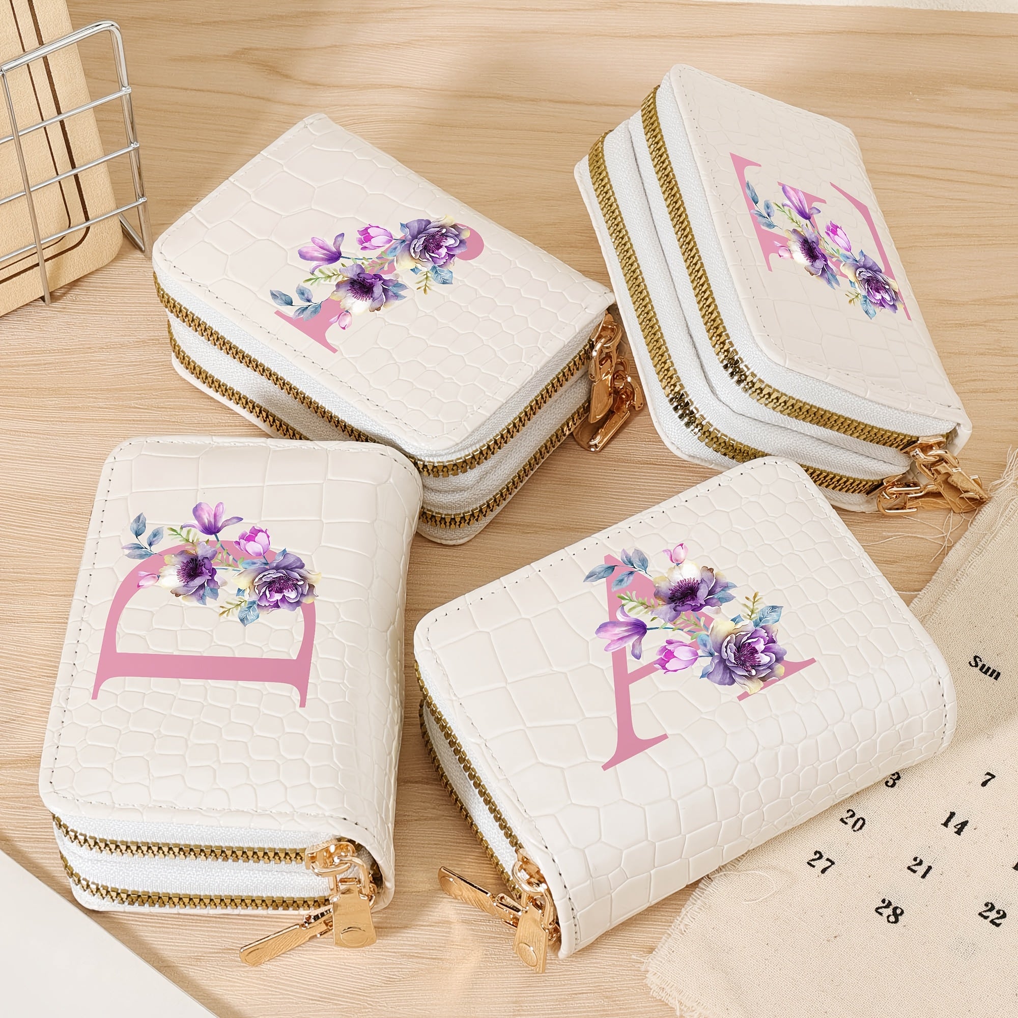 Стильный женский кошелек с крокодиловым узором и дизайном "P", сумка с двойной молнией черного, белого и розового цветов. Модная монетница для путешествий и повседневного использования, школьный аксессуар с текстурой.