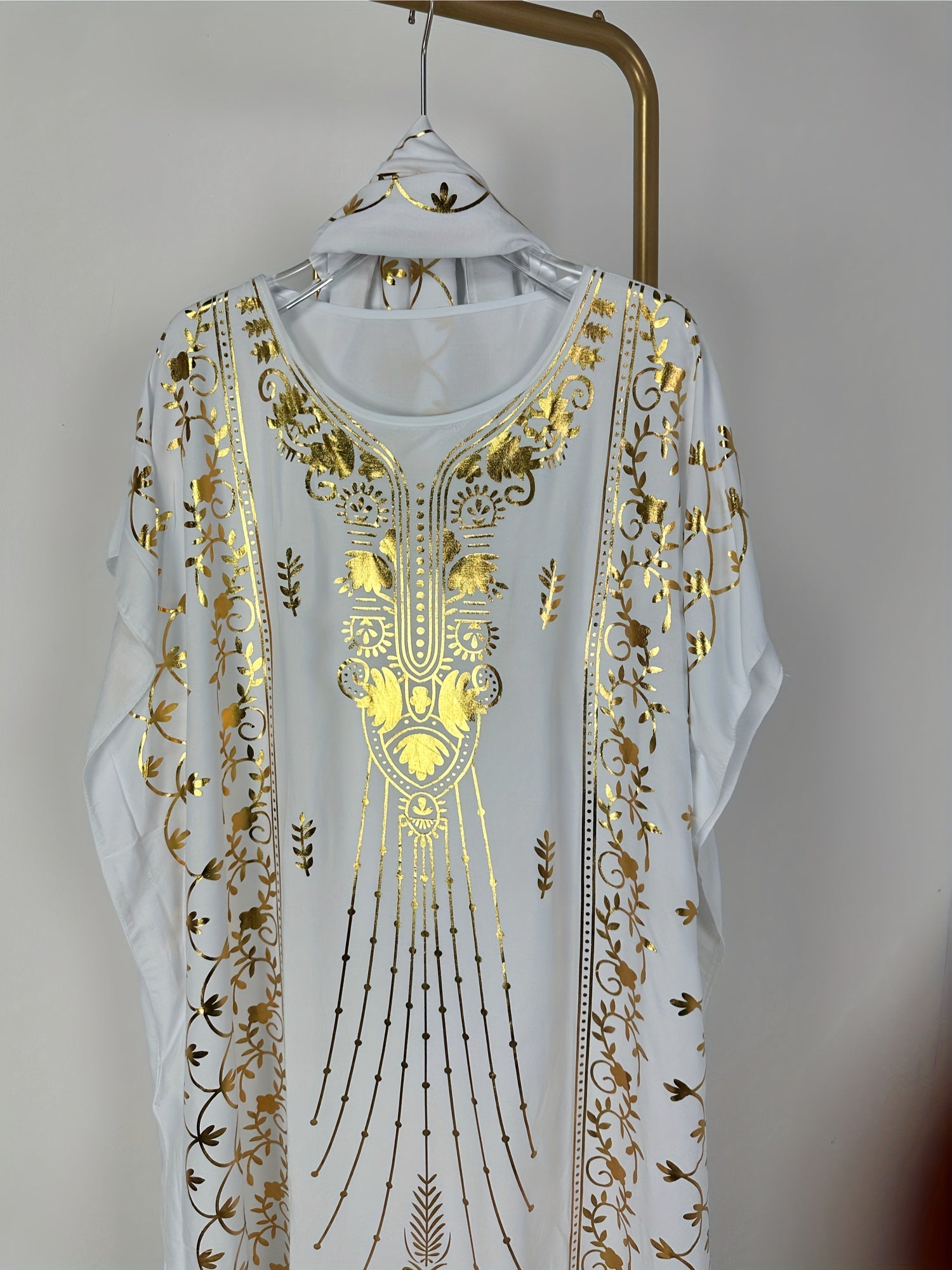 Plus Size Floral Maxi Kaftan Dress Elegant Crew Neck Batwing Sleeve