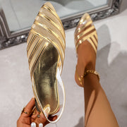 Women's Golden Mesh Patchwork Flat Sandals with Laser Stripes