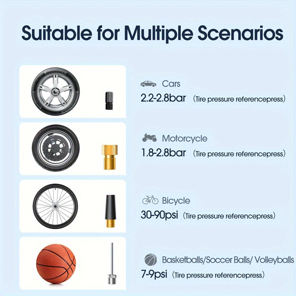 Digital Tire Inflator Portable Air Compressor Pump with LED Light for Cars Motorcycles Bicycles 12V