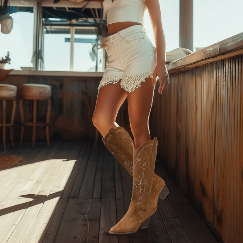 Women's Western Boots Leather Grassland Travel Wedding Shoes