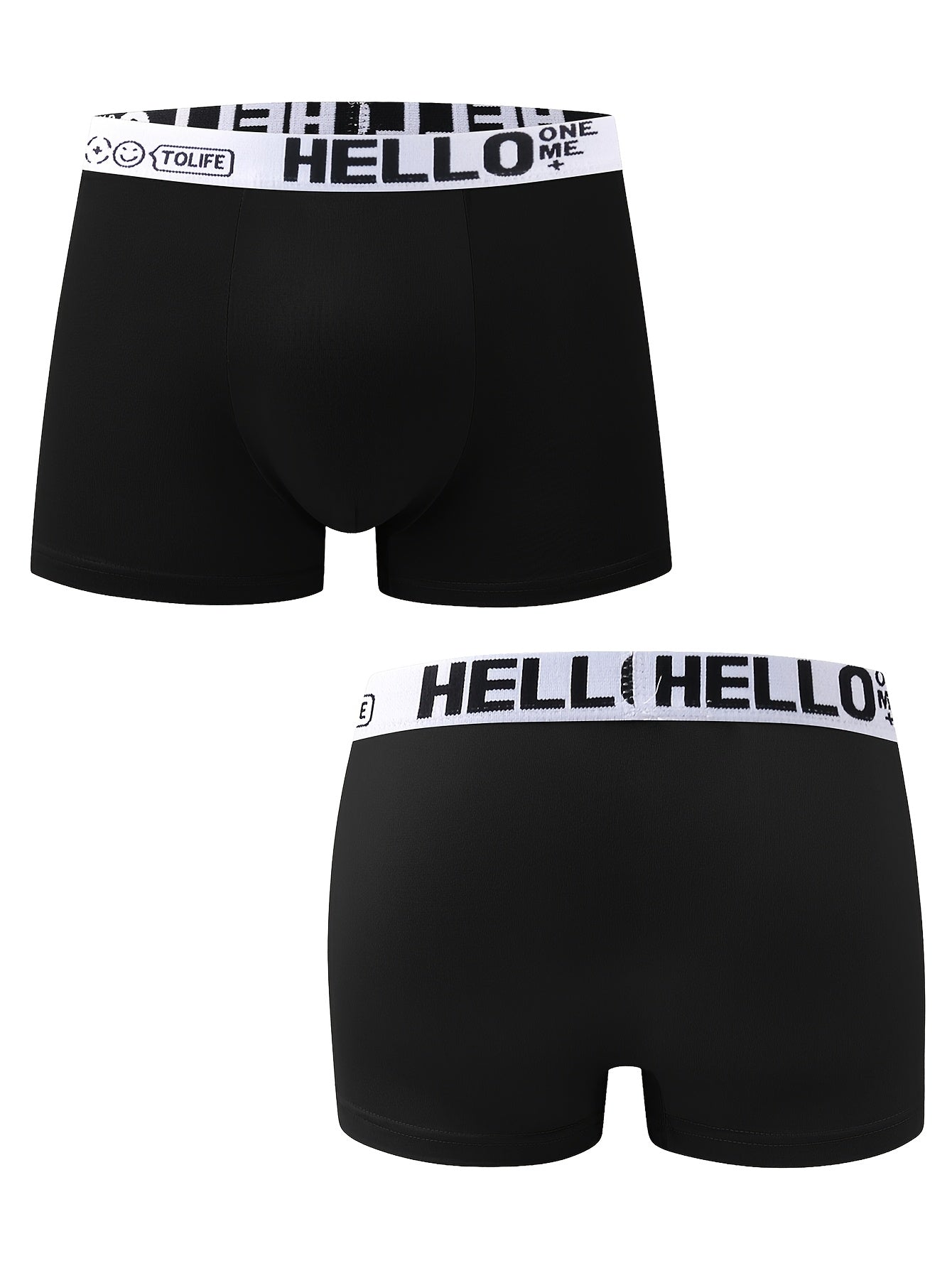 10 ta erkaklar uchun 'HELLO' boxer shortlari - turli ranglarda qulay polyester-spandeks aralashmasidan tayyorlangan, nafas oladigan, tez quriydigan sport trunks.