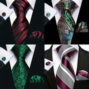 Men's Classic Striped Necktie Set with Handkerchief and Cufflinks for Business Parties