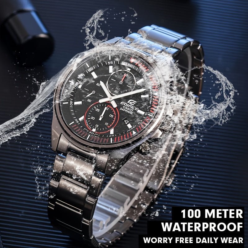 Men's Business Watch Sapphire Mirror Stainless Steel Band Date Stopwatch Quartz