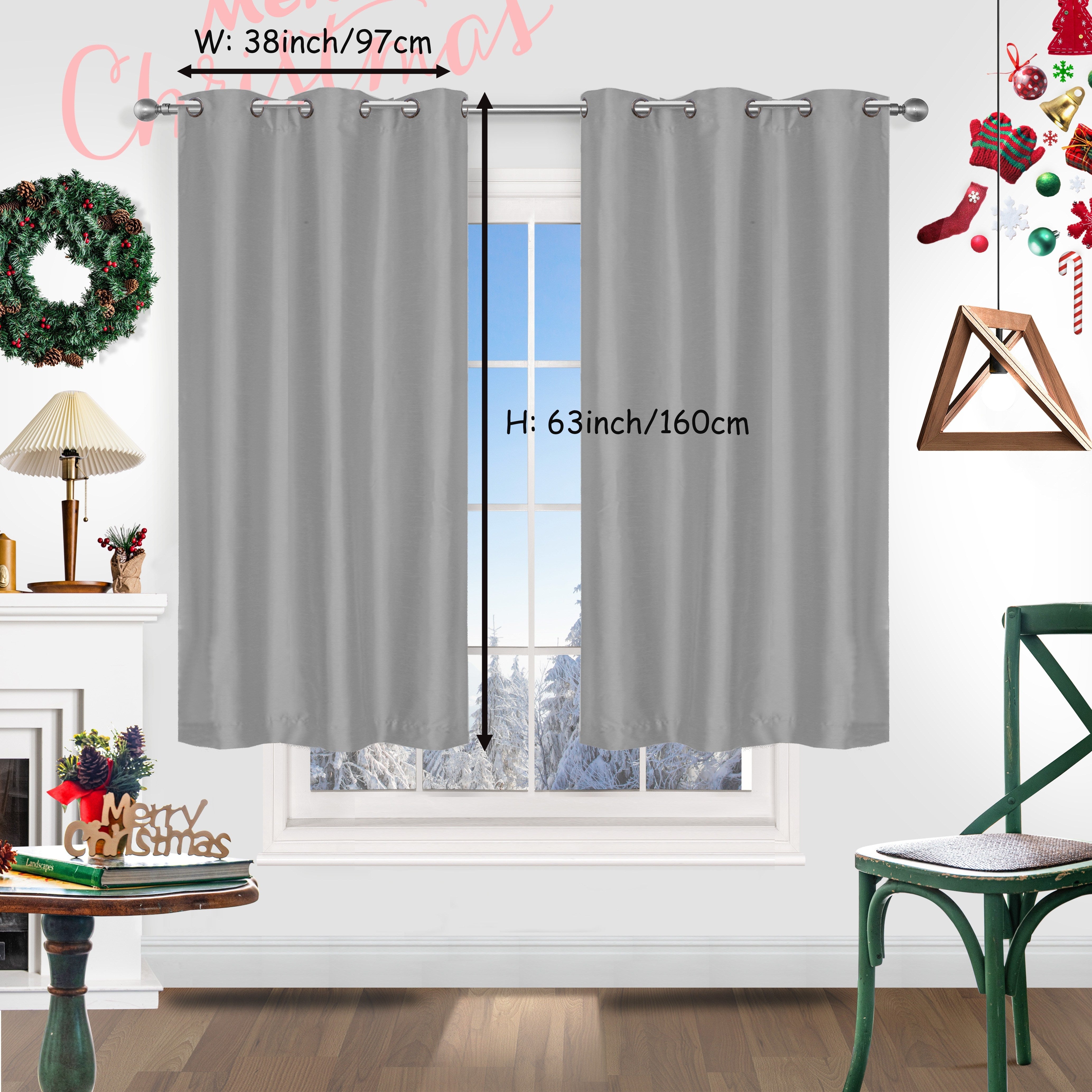 Red Christmas Curtains 2 Pieces Faux Silk Grommet Top for Living Room Bedroom Office