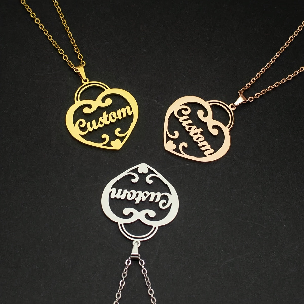 Gold Plated Heart Pendant Necklace Personalizable Stainless Steel Jewelry for Women