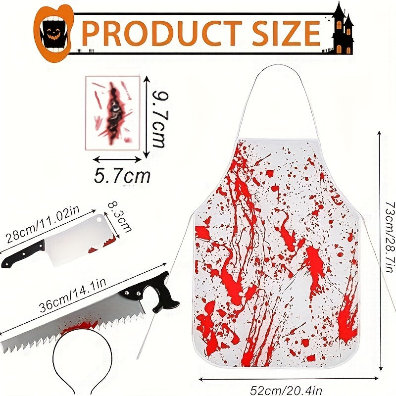 Unisex Halloween Knife Hair Band and Bloody Apron Costume Set for Adults