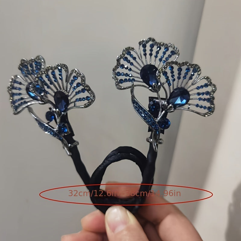 Women Ginkgo Leaf Hair Clip Vintage Style Silver Blue Hair Accessory for Updo and Bun Hairstyles