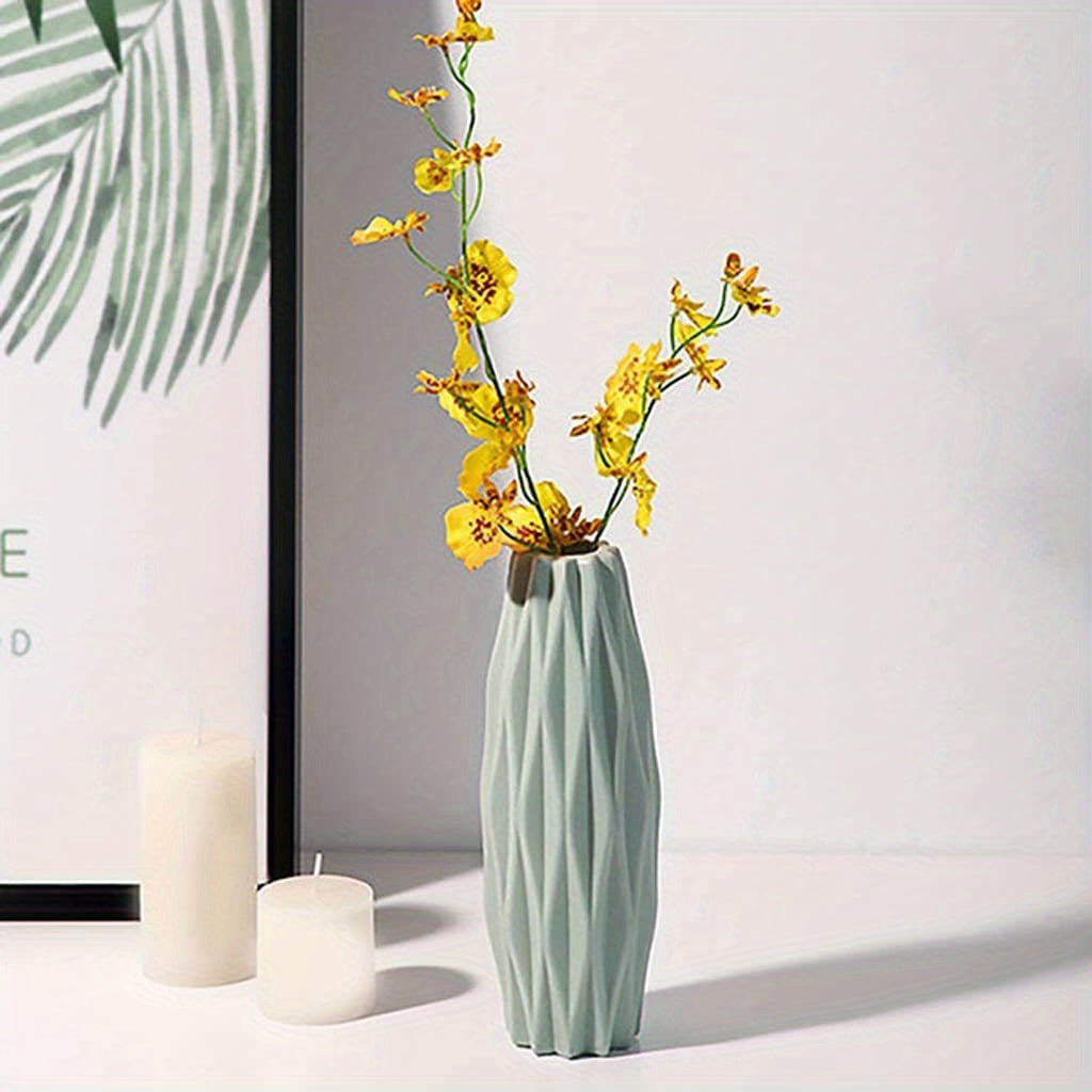 nbreakable White Plastic Vase Uwith Ceramic Appearance for Indoor Decor