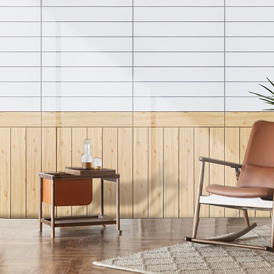 10pcs Wood Grain Self-Adhesive Wall Stickers 35x35cm Rectangular Cabin Style Decor