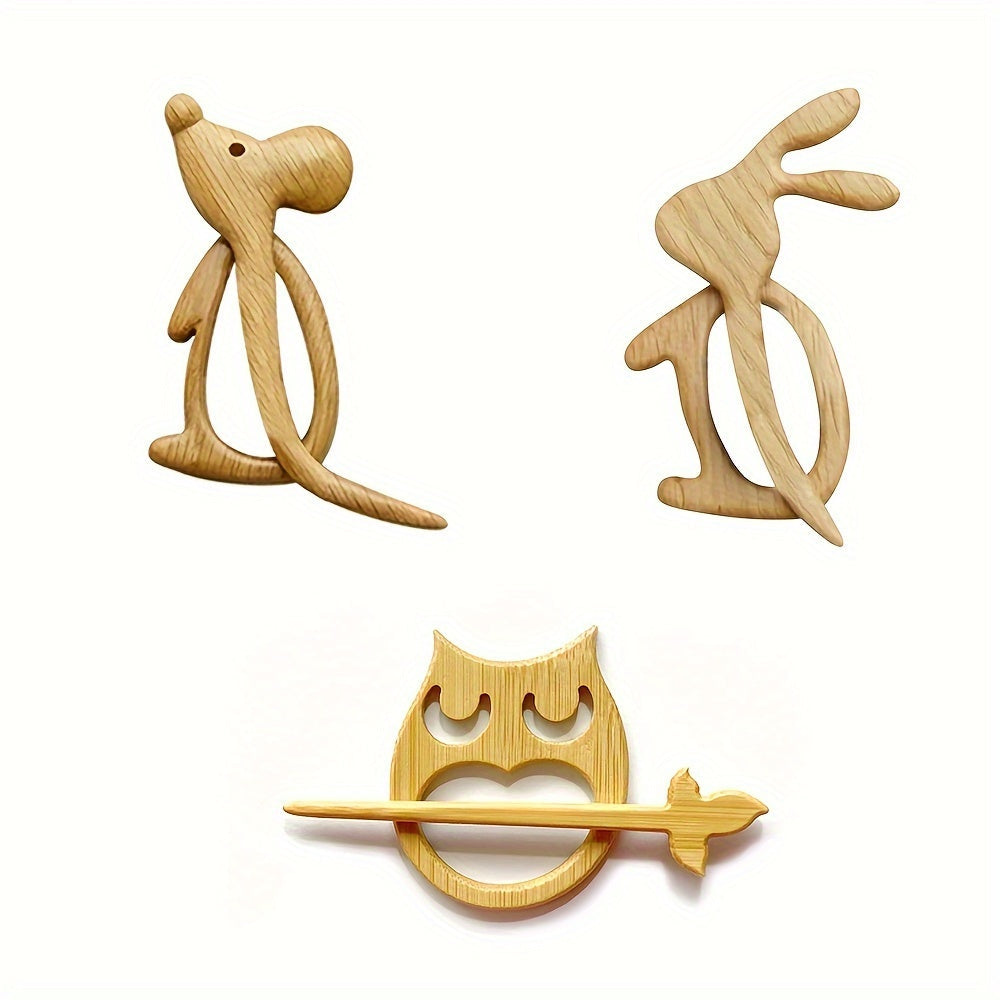 Wooden Animal Brooch Set of 3 or 5, Cute Animal Pattern Sweater Clips