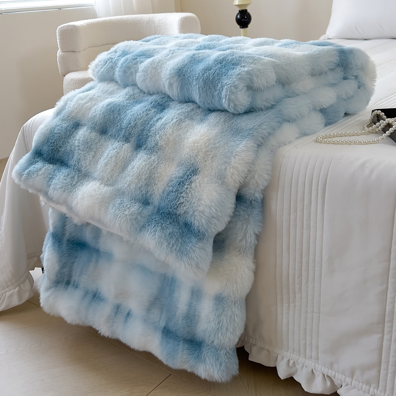 Tie-Dye Faux Rabbit Fur Blanket Shaggy Plush Bed Sofa Throw Cozy Fluffy