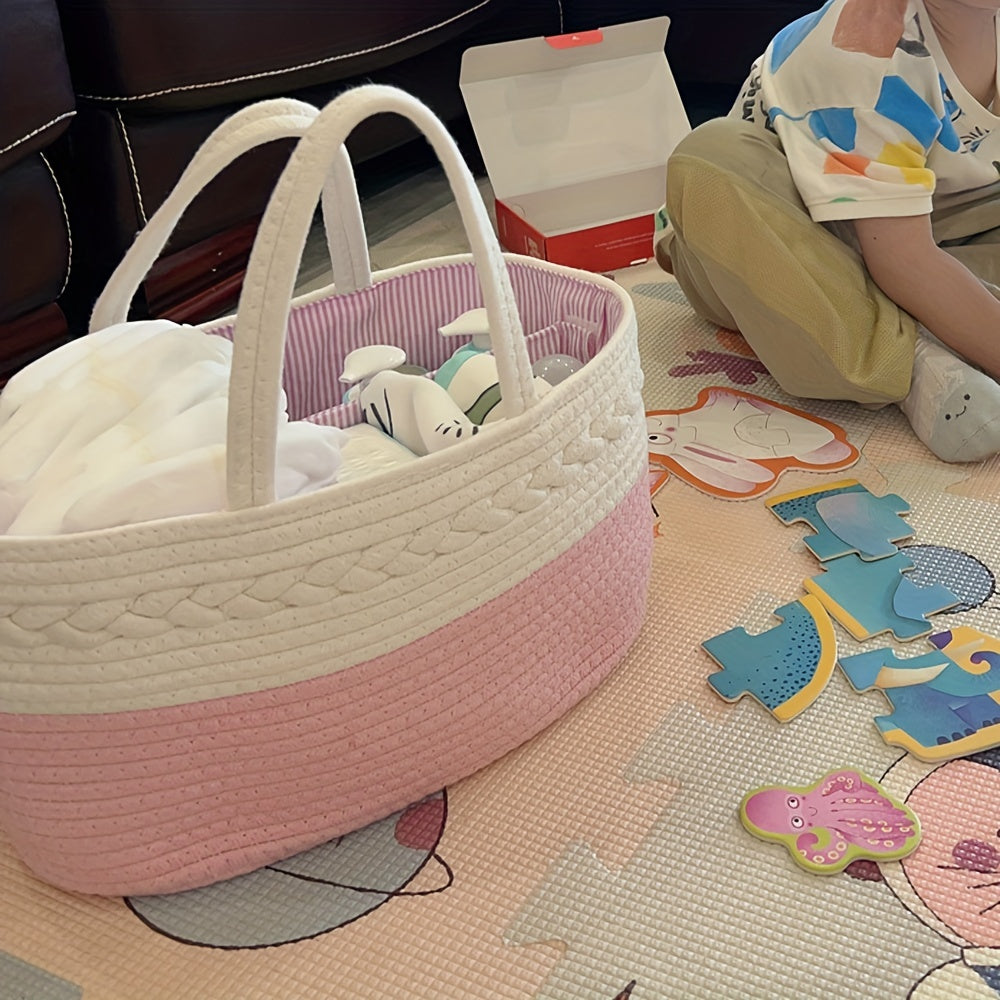 Nursery Storage Organizer Rope Basket for Diapers and Toys for Boys and Girls