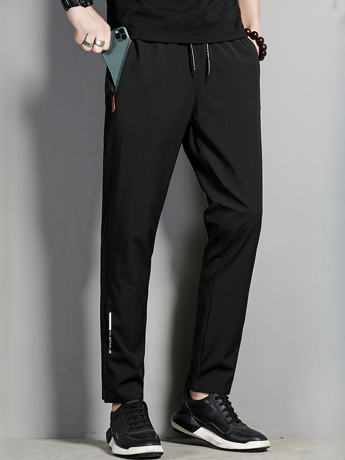 Pantalones deportivos largos de talla grande para hombre, pantalones casuales de verano, pantalones deportivos de poliéster con detalle de cremallera