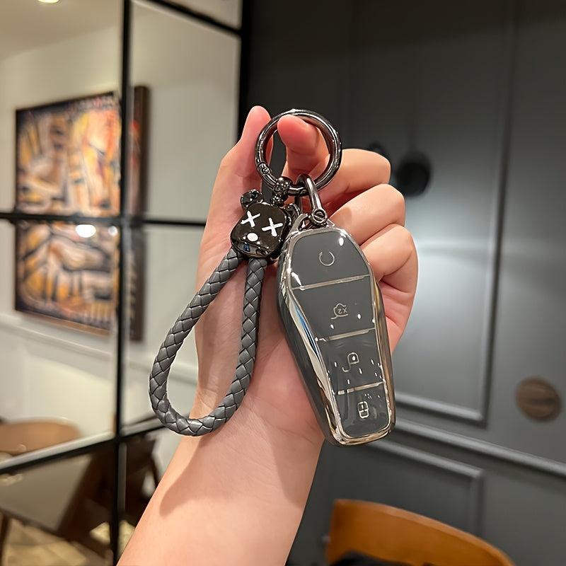 Smart Key Fob Cover for 4 Buttons with Keychain Black Compatible with Car Remote