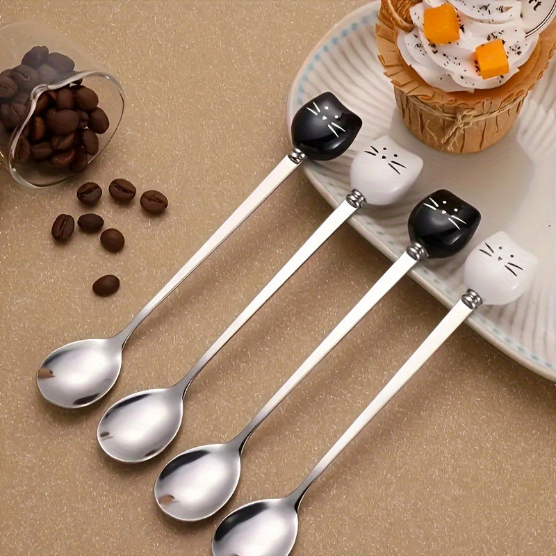 Stainless Steel Cartoon Cat Spoon for Ice Cream Tea Soup Durable Easy to Clean
