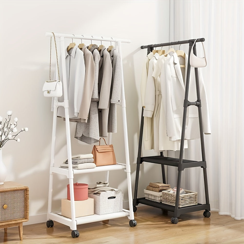 Metal Clothing Rack with Wheels Multi-Layer Organizer for Hanging Clothes and Coats