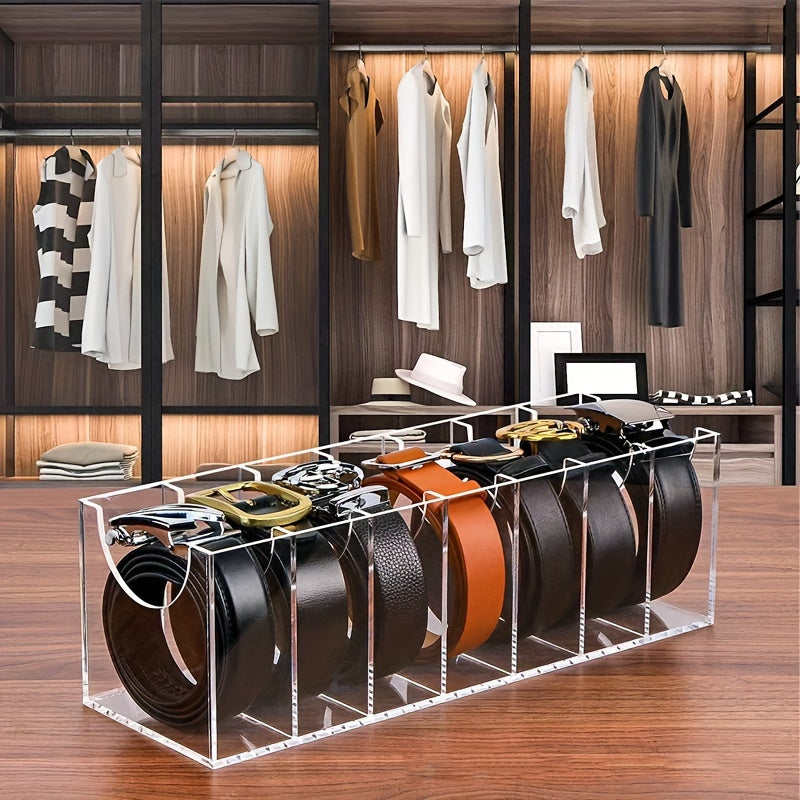 Transparent Storage Box for Belts and Ties with Multiple Compartments for Men and Women
