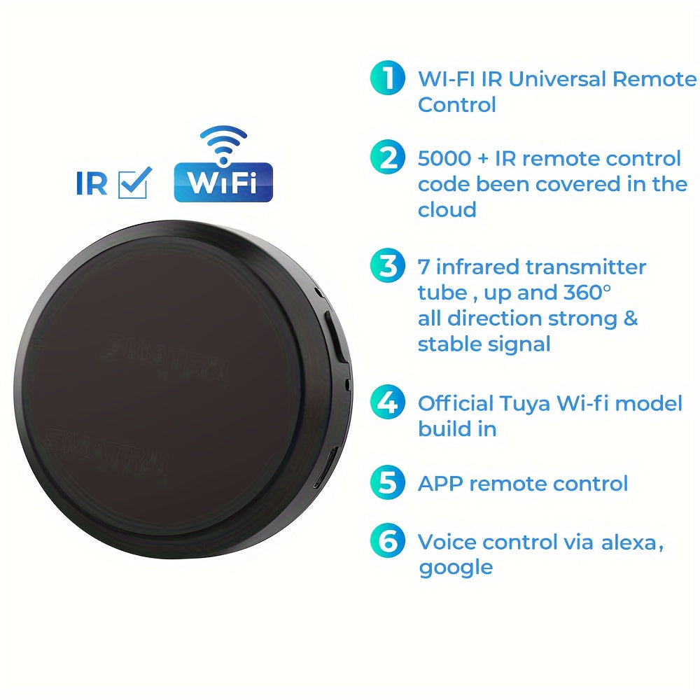 Universal WiFi Infrared Remote Control for Smart Home Devices TV and AC Voice Control Compatible with Alexa Google Assistant