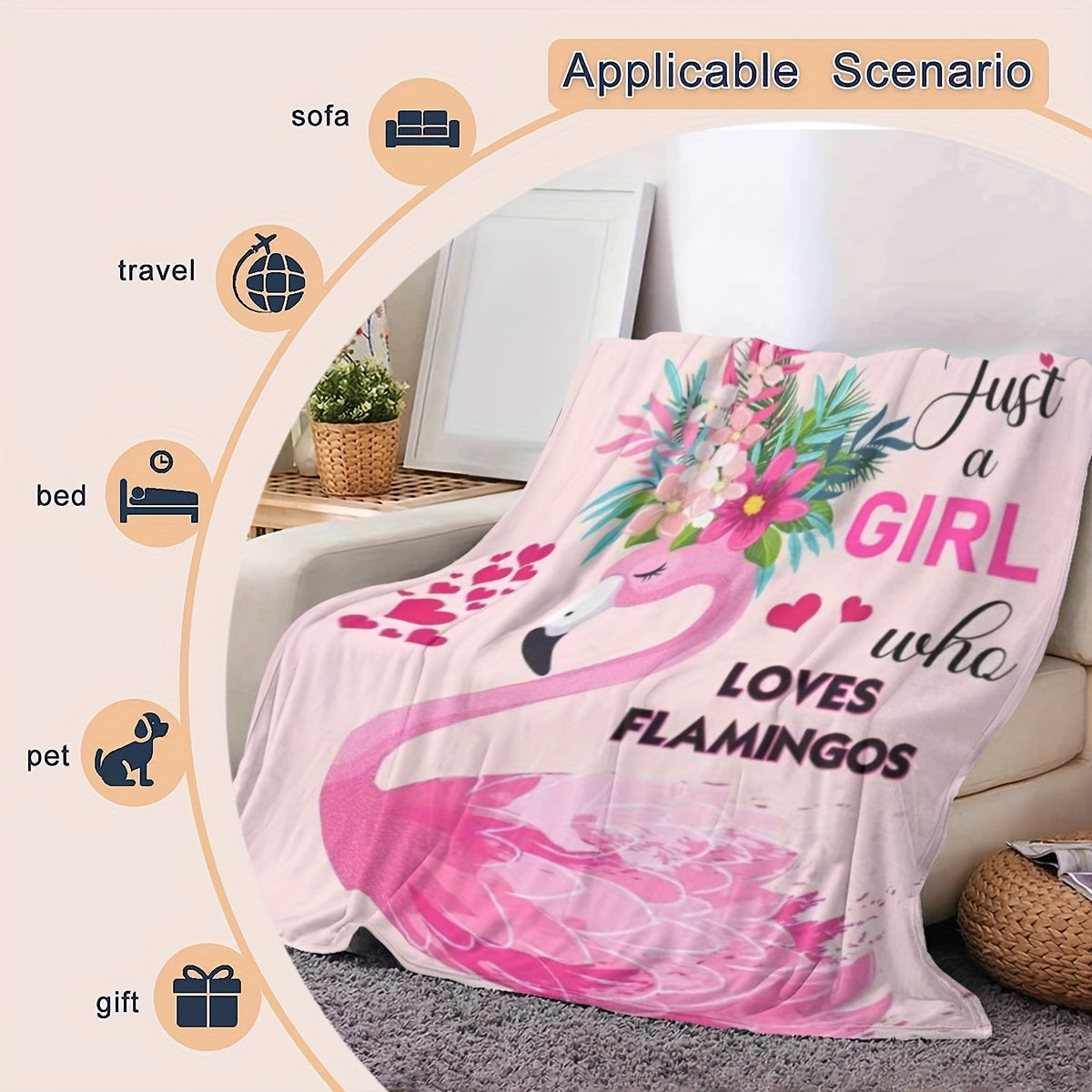 Pink Flamingo Print Throw Blanket Soft Plush Fleece for Girls Bed Sofa