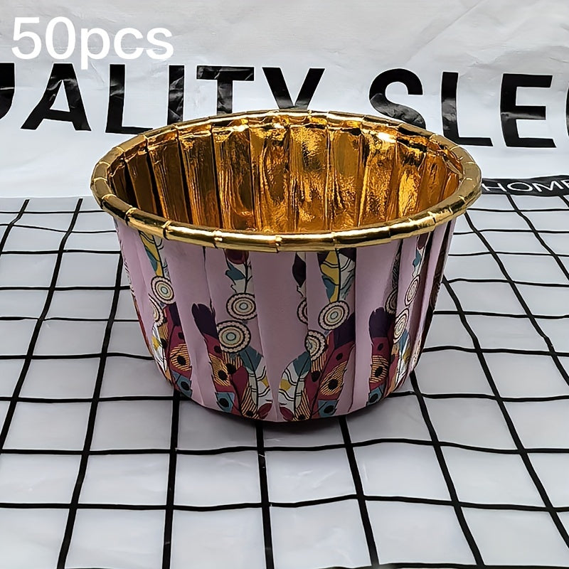 Set of 50 Disposable Paper Baking Cups, Assorted Holiday Themes, Heat-Resistant, Round Cupcake Liners