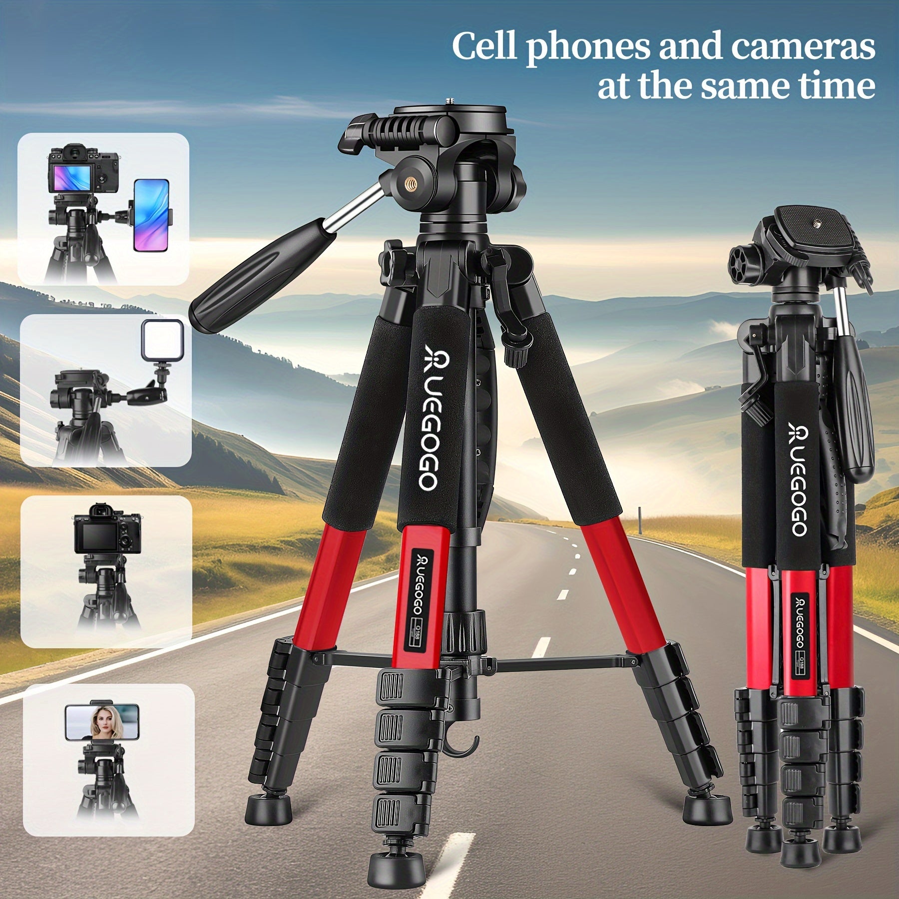 Lightweight Digital SLR Tripod Camera Stand with Detachable Gimbal Aluminum Alloy