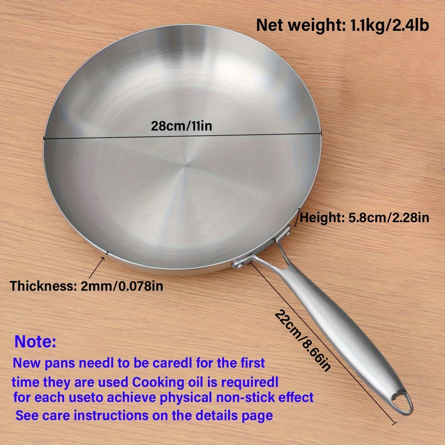 Stainless Steel Non-Stick Frying Pan Tri-Ply Induction Safe Dishwasher Safe 10 Inch