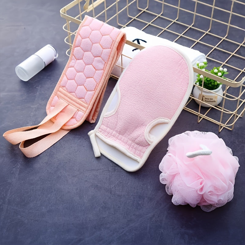 Exfoliating Bath Set with Scrubber Brush and Gloves for Deep Skin Cleanse