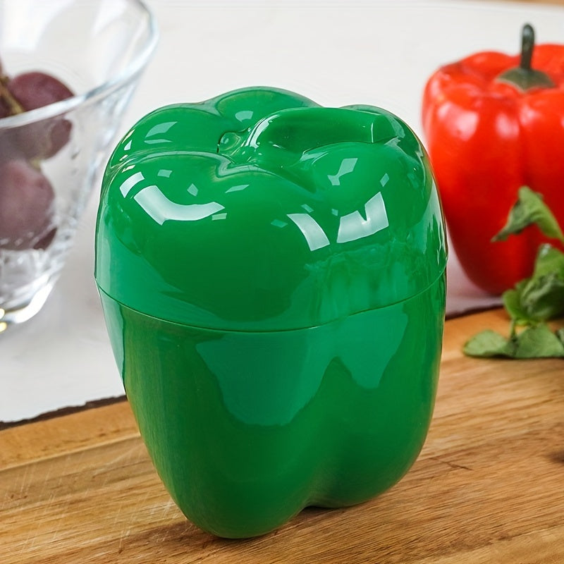 Green Pepper-Shaped Food Storage Container with Flip-Top Lid for Vegetables and Kitchen Organization