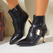 Women's Black PU Leather Strappy Block Heel Pumps with Buckle Detail